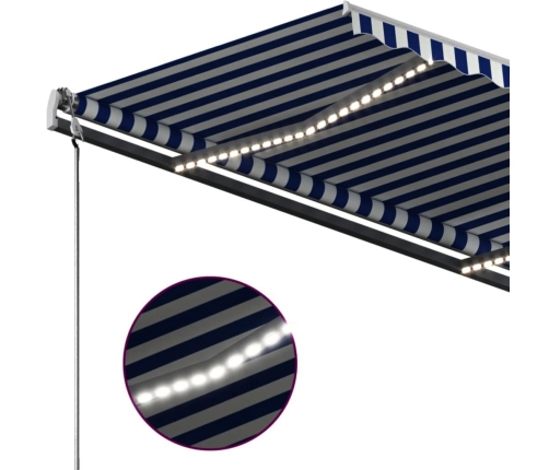 Toldo manual retráctil con LED azul y blanco 300x250 cm