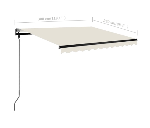 Toldo manual retráctil con LED crema 300x250 cm