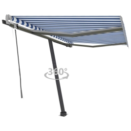 Toldo de pie automático azul y blanco 300x250 cm