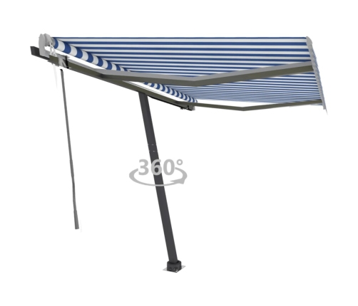 Toldo de pie automático azul y blanco 300x250 cm