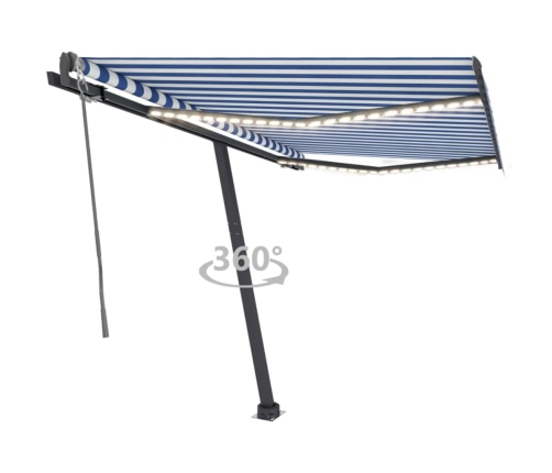 Toldo automático LED sensor de viento azul y blanco 300x250 cm