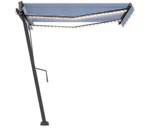 Toldo automático LED sensor de viento azul y blanco 300x250 cm