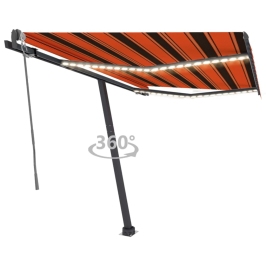 Toldo automático LED sensor de viento naranja marrón 300x250 cm