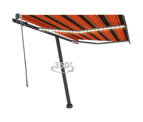 Toldo automático LED sensor de viento naranja marrón 300x250 cm