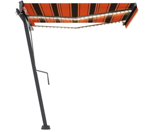 Toldo automático LED sensor de viento naranja marrón 300x250 cm