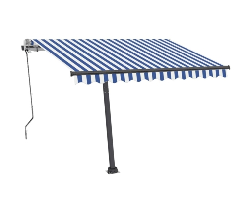 Toldo de pie retráctil manual azul y marrón 350x250 cm