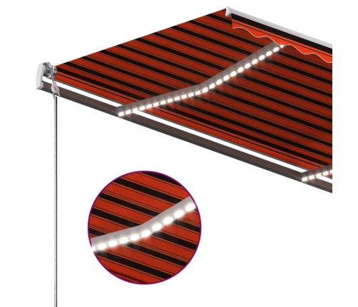 Toldo retráctil manual con LED naranja y marrón 350x250 cm