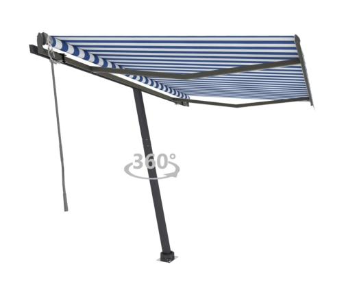 Toldo de pie automático azul y blanco 350x250 cm