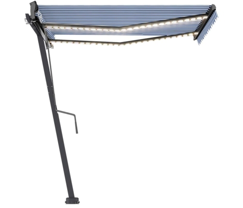 Toldo automático LED sensor de viento azul y blanco 350x250 cm