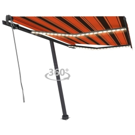 Toldo automático LED sensor de viento naranja marrón 350x250 cm