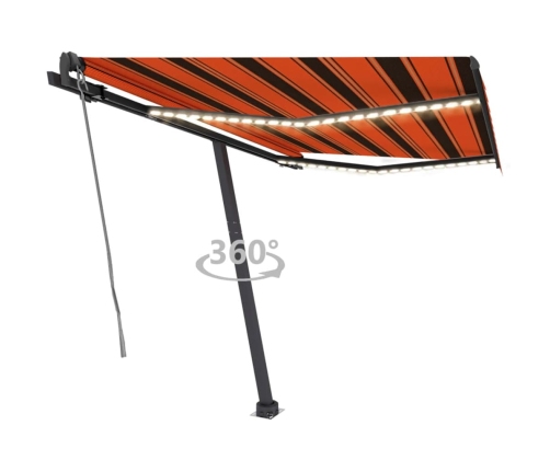 Toldo automático LED sensor de viento naranja marrón 350x250 cm