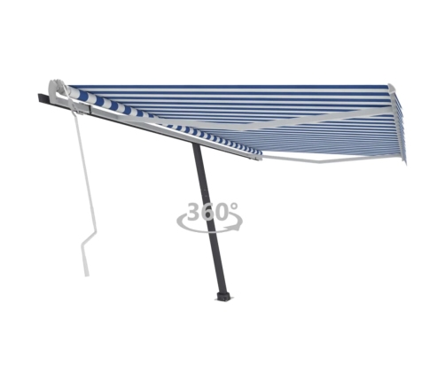 Toldo de pie retráctil manual azul y blanco 400x300 cm