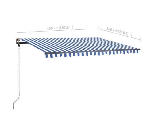 Toldo de pie retráctil manual azul y blanco 400x300 cm