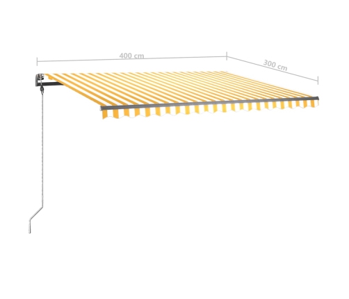 Toldo de pie retráctil manual amarillo y blanco 400x300 cm