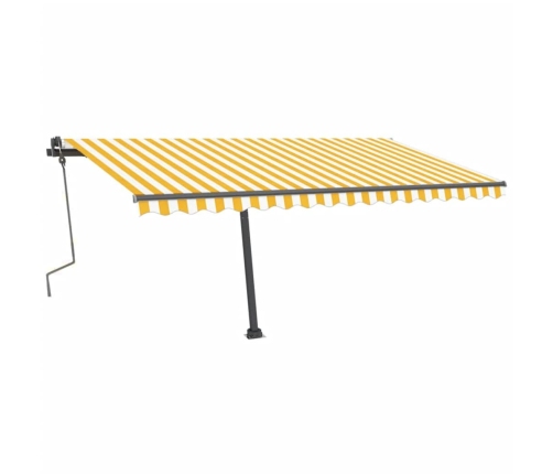 Toldo de pie retráctil manual amarillo y blanco 400x300 cm