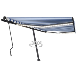 Toldo manual retráctil con LED azul y blanco 400x300 cm