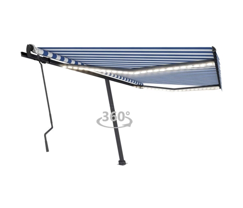 Toldo manual retráctil con LED azul y blanco 400x300 cm