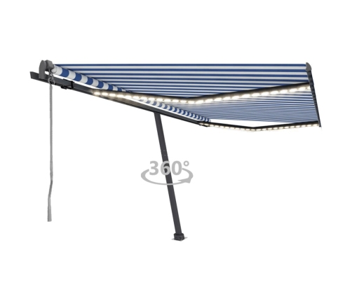 Toldo automático LED sensor de viento azul y blanco 400x300 cm