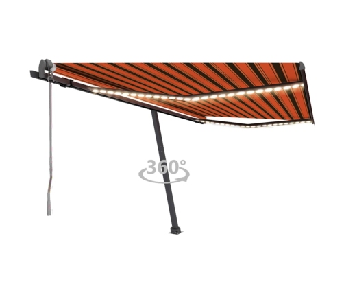 Toldo automático LED sensor de viento naranja marrón 400x300 cm