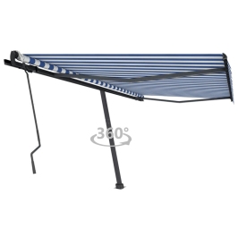 Toldo de pie retráctil manual azul y blanco 450x300 cm