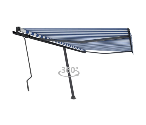 Toldo de pie retráctil manual azul y blanco 450x300 cm