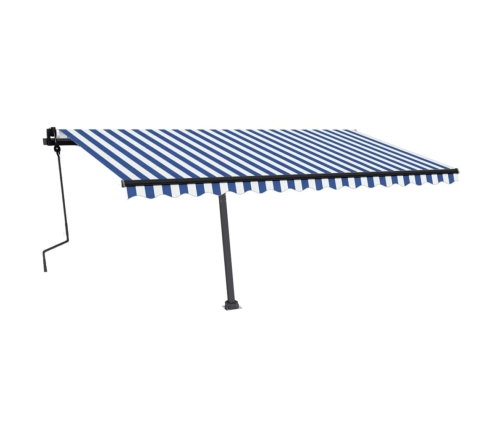 Toldo de pie retráctil manual azul y blanco 450x300 cm