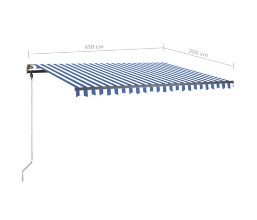 Toldo de pie retráctil manual azul y blanco 450x300 cm