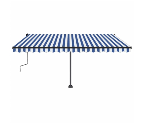 Toldo de pie retráctil manual azul y blanco 450x300 cm