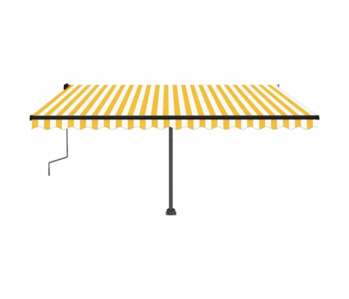 Toldo de pie retráctil manual amarillo y blanco 450x300 cm