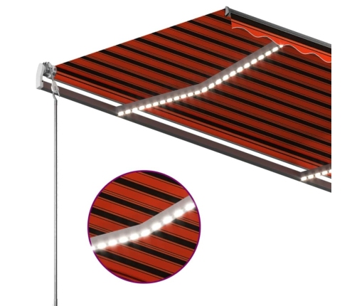 Toldo manual retráctil con LED naranja y marrón 450x300 cm