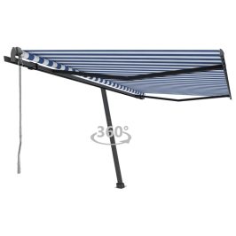 Toldo de pie automático azul y blanco 450x300 cm