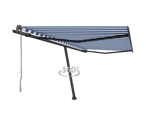 Toldo de pie automático azul y blanco 450x300 cm