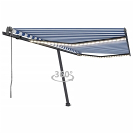 Toldo automático LED sensor de viento azul y blanco 450x300 cm