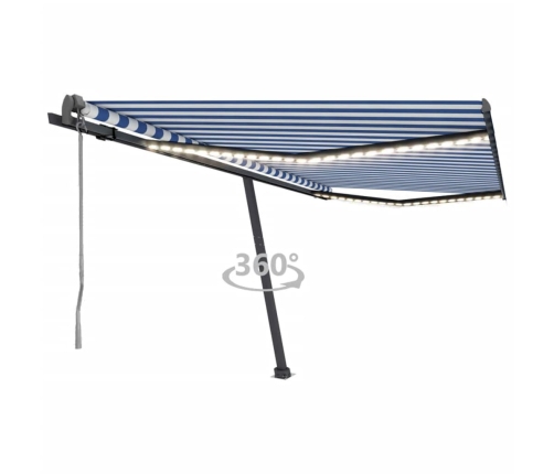 Toldo automático LED sensor de viento azul y blanco 450x300 cm