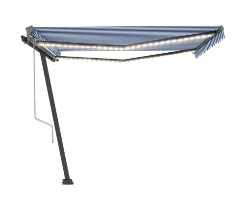 Toldo automático LED sensor de viento azul y blanco 450x300 cm