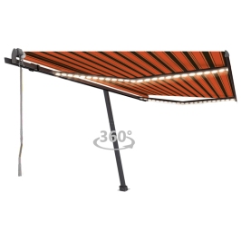 Toldo automático LED sensor de viento naranja marrón 450x300 cm