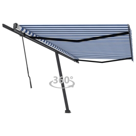 Toldo de pie retráctil manual azul y blanco 500x300 cm