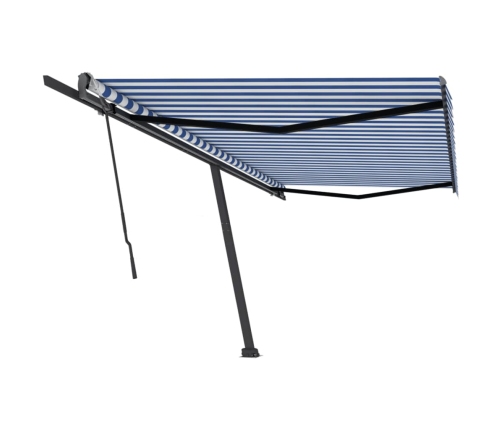 Toldo de pie retráctil manual azul y blanco 500x300 cm