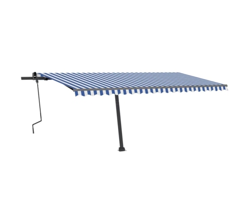 Toldo de pie retráctil manual azul y blanco 500x300 cm