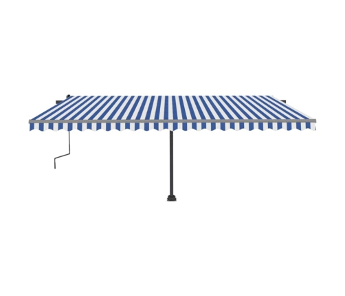 Toldo de pie retráctil manual azul y blanco 500x300 cm