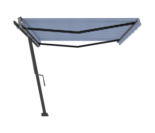 Toldo de pie retráctil manual azul y blanco 500x300 cm