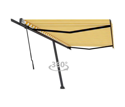 Toldo de pie retráctil manual amarillo y blanco 500x300 cm