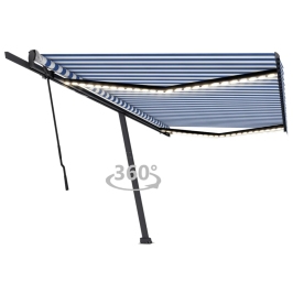 Toldo manual retráctil con LED azul y blanco 500x300 cm