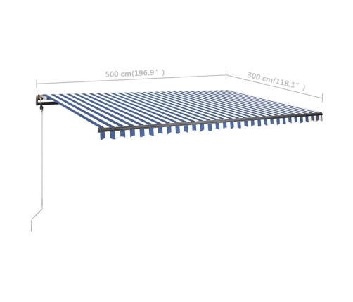 Toldo manual retráctil con LED azul y blanco 500x300 cm