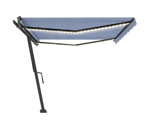 Toldo manual retráctil con LED azul y blanco 500x300 cm