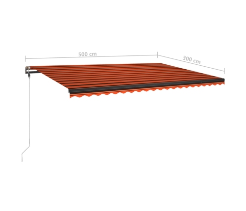 Toldo retráctil manual con luz LED naranja y marrón 500x300 cm