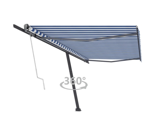 Toldo de pie automático azul y blanco 500x300 cm