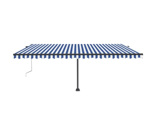 Toldo de pie automático azul y blanco 500x300 cm