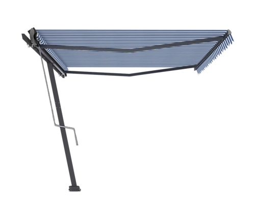 Toldo de pie automático azul y blanco 500x300 cm