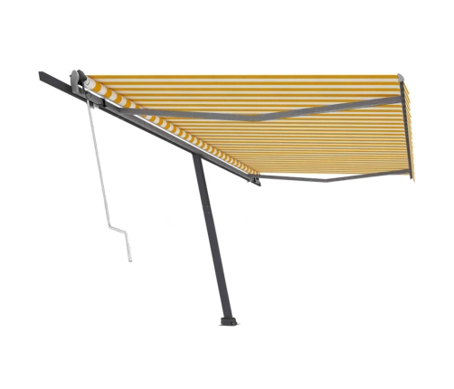 Toldo de pie automático amarillo y blanco 500x300 cm